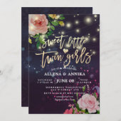 Babydusche Sweet Little Twins Lila Licht Einladung (Vorne/Hinten)