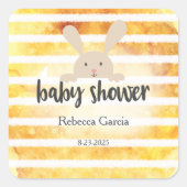 Babydusche Tan Bunny Yellow Strip Quadratischer Aufkleber (Vorderseite)