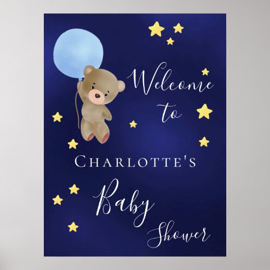 Babydusche Tedchen Bärenjungen blau Begrüßung Poster (Vorne)