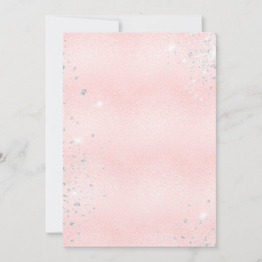 Babydusche Teddy Bär Mädchen pink Silber Einladung (Rückseite)