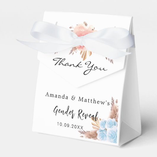 Babydusche Teddy Bär Pampas Gras Blüte Geschenkschachtel (Vorderseite)