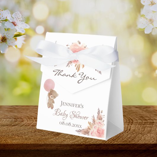 Babydusche Teddy Bär Pampas Gras Blüte Geschenkschachtel