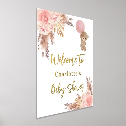 Babydusche Teddy Bär Pampas Gras Rose rot Foliendrucke (Ablage )