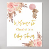 Babydusche Teddy Bär Pampas Gras Rose rot Foliendrucke (Vorderseite)