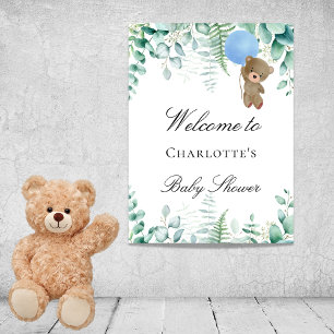 Babydusche Teddy Bärenjunge Blau Eukalyptuswald Poster