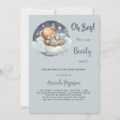Babydusche Teddy Bärenjunge Blue Cloud niedlich Einladung (Vorderseite)