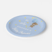 Babydusche Teddy Bärenjungen blauer Name Pappteller (Schrägansicht)