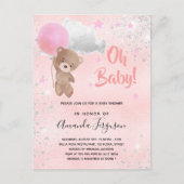 Babydusche Teddy Bärenmädchen pink silber Einladungspostkarte (Vorderseite)