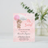 Babydusche Teddy Bärenmädchen pink silber Einladungspostkarte (Stehend Vorderseite)