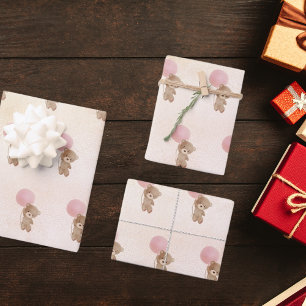 Babydusche Teddy Bärenmädchen Rose Rosa Geschenkpapier Set