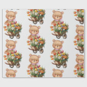 Babydusche Teddy Bear blumenrosa Geschenkpapier (Flach)