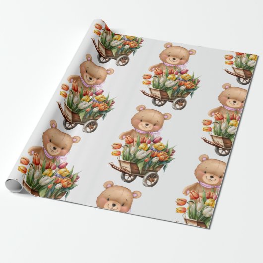 Babydusche Teddy Bear blumenrosa Geschenkpapier (Ungerollt)