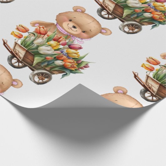 Babydusche Teddy Bear blumenrosa Geschenkpapier (Ecke)