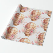 Babydusche Teddy Bear Heißluftballon pink Geschenkpapier (Ungerollt)
