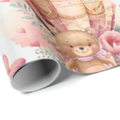 Babydusche Teddy Bear Heißluftballon pink Geschenkpapier (Rolleneckpunkt)