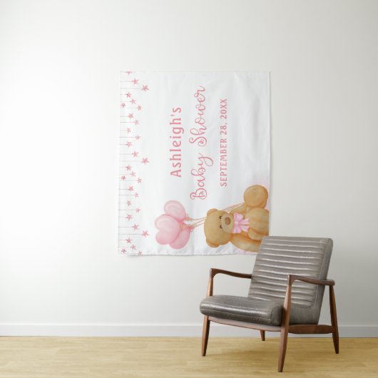 Babydusche Teddy Bear Pink Stars Hintergrund Wandteppich (Beispiel)