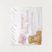 Babydusche Teddy Bear Pink Stars Hintergrund Wandteppich (Vorderseite)