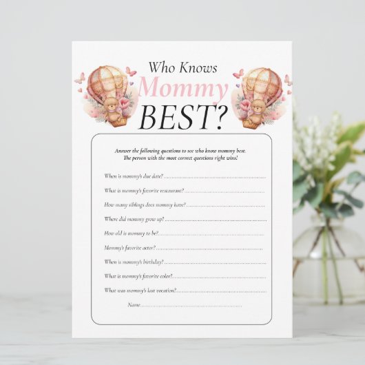 Babydusche. Teddyballons Mädchen, die Mama kennen Einladung (Stehend Vorderseite)