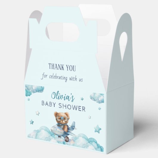 Babydusche Teddybär blau Geschenkschachtel (Geöffnet)