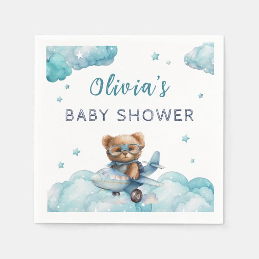 Babydusche Teddybär blau Serviette (Vorderseite)