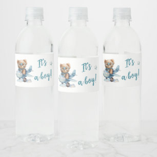Babydusche Teddybär blau Wasserflaschenetikett