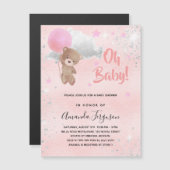 Babydusche Teddybär Mädchen pink silber Luxus Magneteinladung (Vorne/Hinten)