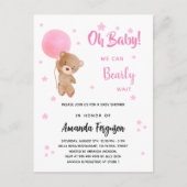 Babydusche Teddybär Mädchen rosa Ballon Einladungspostkarte (Vorderseite)
