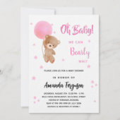 Babydusche Teddybär Mädchen rosa Ballon Luxus Einladung (Vorderseite)