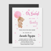 Babydusche Teddybär Mädchen rosa Ballon Luxus Magneteinladung (Vorne/Hinten)