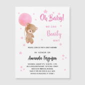 Babydusche Teddybär Mädchen rosa Ballon Luxus Magneteinladung (Vorderseite)