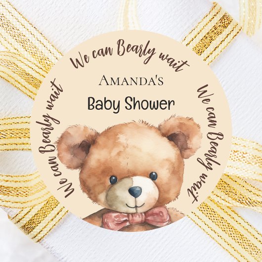 Babydusche Teddybär wir können beige warten Runder Aufkleber