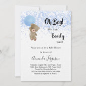 Babydusche Tedinger Bärenjunge Blau Luxus Einladung (Vorderseite)