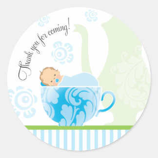Babydusche Tee-Gastgeschenk-Aufkleber | Junge Runder Aufkleber