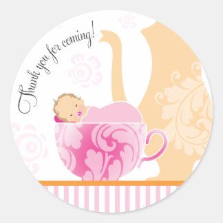 Babydusche Tee-Gastgeschenk-Aufkleber | Mädchen Runder Aufkleber