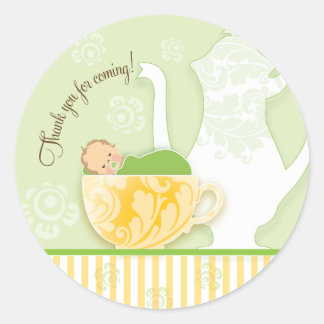 Babydusche Tee-Gastgeschenk-Aufkleber | Neutral Runder Aufkleber
