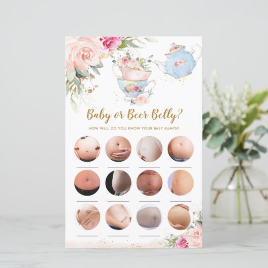 Babydusche Tee Party Baby oder Bierbauch Game (Stehend Vorderseite)