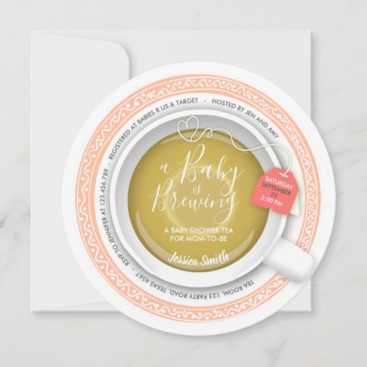 Babydusche Tee-Party Babyzucht Einladung (Vorderseite)