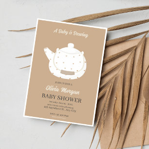 Babydusche Tee Party Braun Einladungskarte Einladung