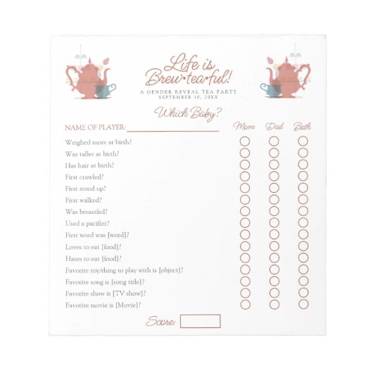 Babydusche Tee Party Niedlich Minimalistisch Boho Notizblock (Vorderseite)