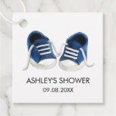 Babydusche, Teebecher, Blue Baby Schuhe Geschenkanhänger (Vorderseite)
