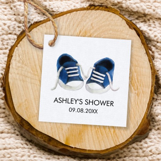 Babydusche, Teebecher, Blue Baby Schuhe Geschenkanhänger