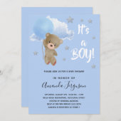 Babydusche Teedy Bär Blue Stars Einladung (Vorne/Hinten)