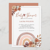 Babydusche Terracotta Boho Rainbow Floral Einladung (Vorne/Hinten)