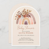 Babydusche Terracotta Boho Wasserfarbe Regenbogen Einladung (Vorne/Hinten)