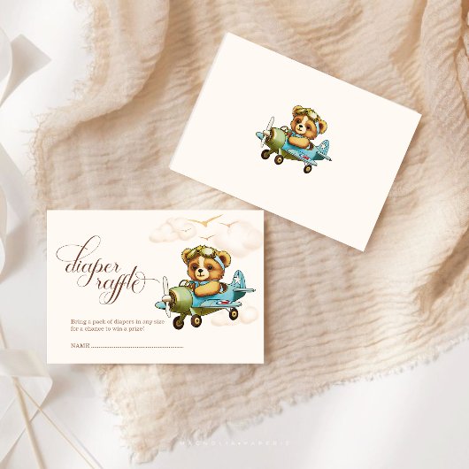 Babydusche Tiny Pilot Teddy Bear Diaper Raffle Begleitkarte