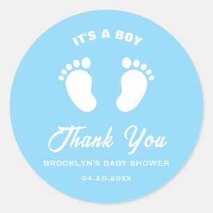 Babydusche Trendy Trendy The A Boy Blue White Feet Runder Aufkleber