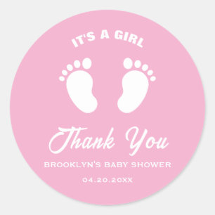 Babydusche Trendy Trendy The Girl Pink White Fee Runder Aufkleber