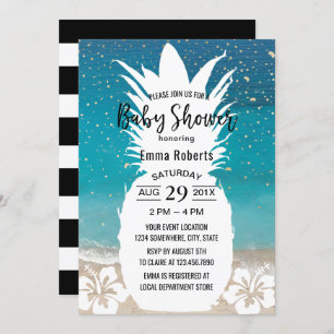 Babydusche Tropische Ananas & Blume Beach Einladung