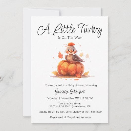 Babydusche Türkei Erntedank Wasserfarbe Einladung (Vorderseite)