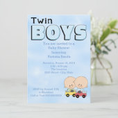 Babydusche Twin Boys Einladung (Stehend Vorderseite)